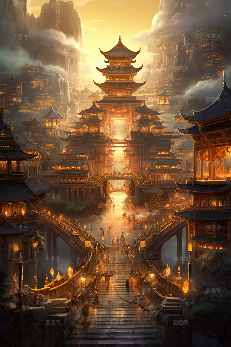 金色神话建筑中国传统风格高清原画