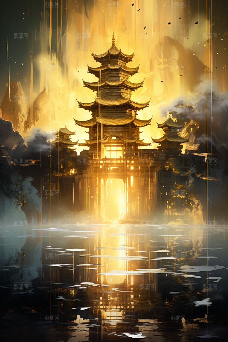 金色神话建筑游戏古风原画
