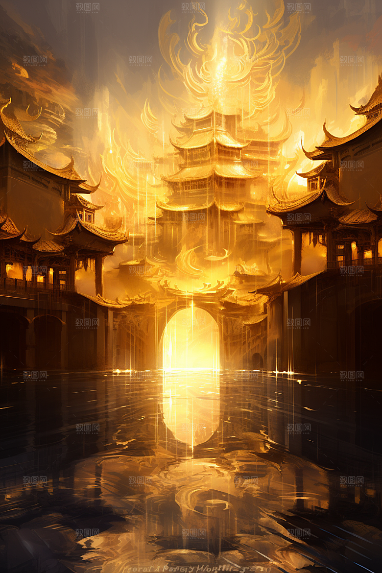 金色神话建筑中国传统风格游戏原画