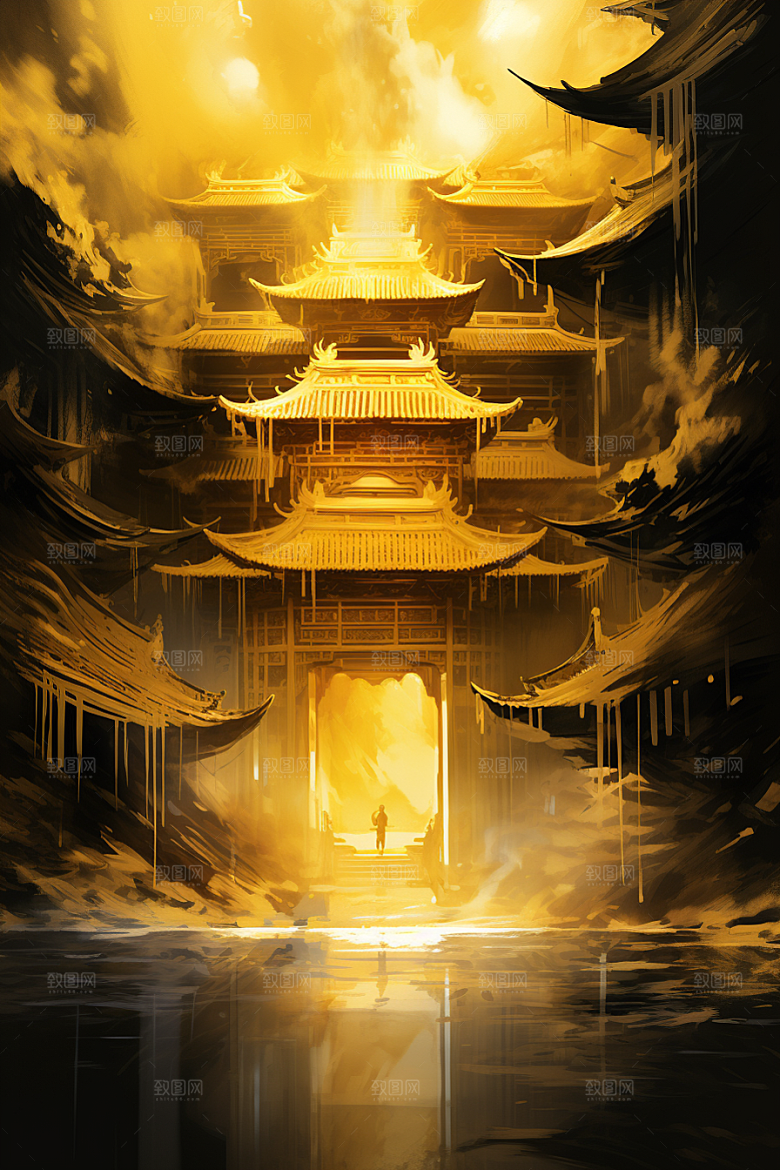 金色神话建筑天宫神仙洞府原画