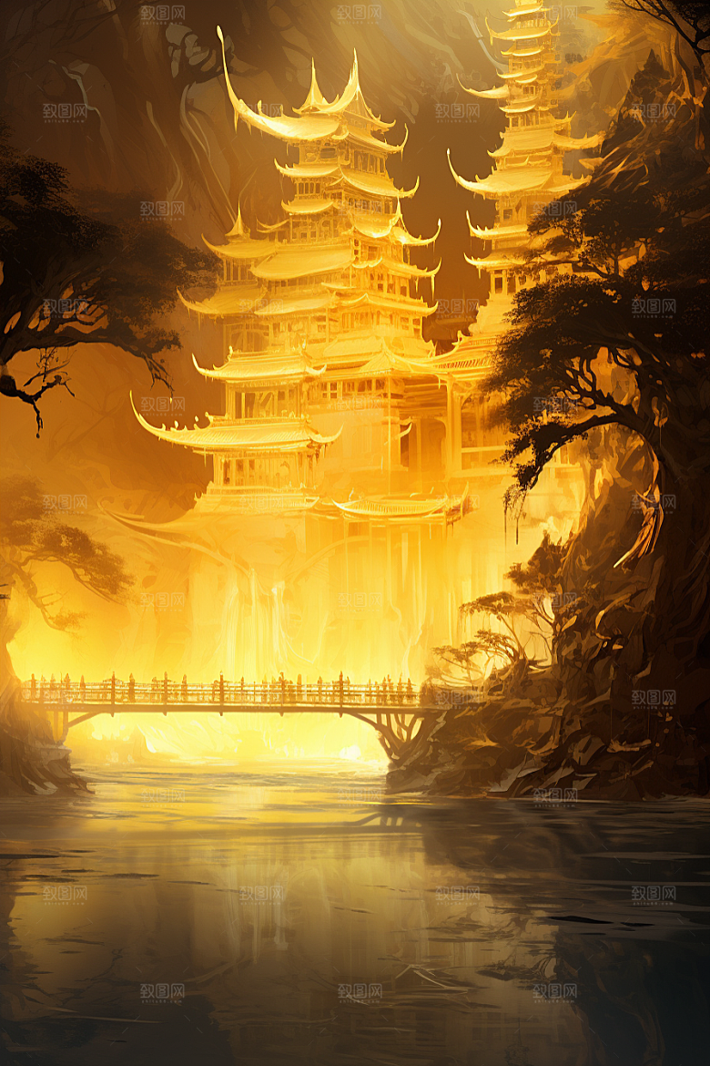 金色神话建筑神仙洞府游戏原画