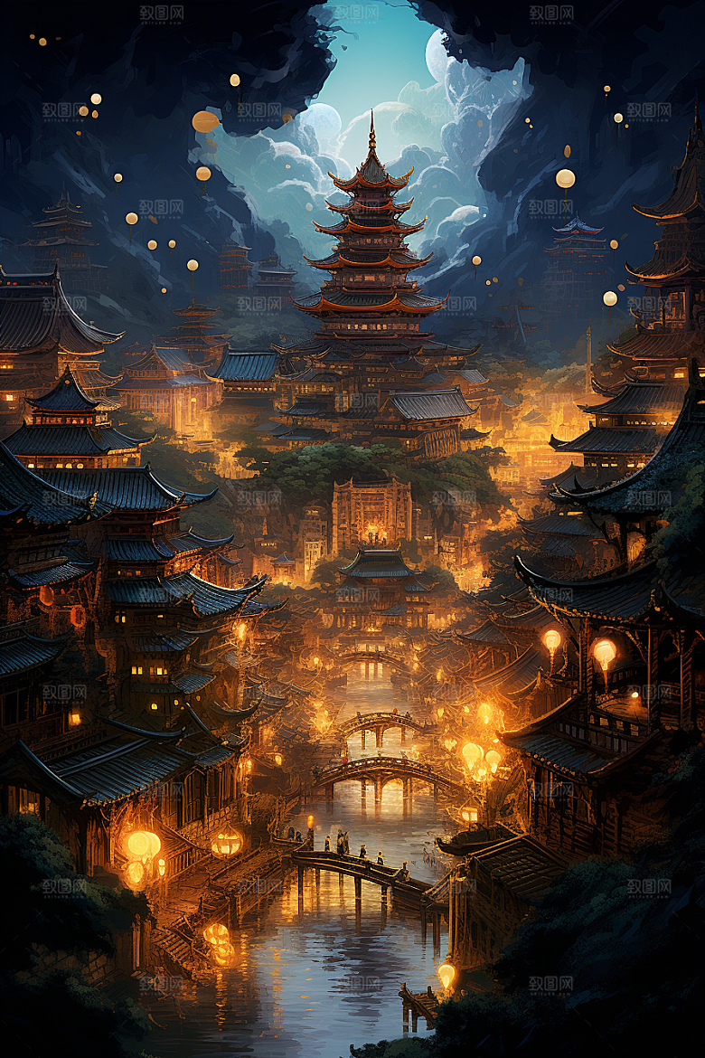 金色神话建筑高清古风原画