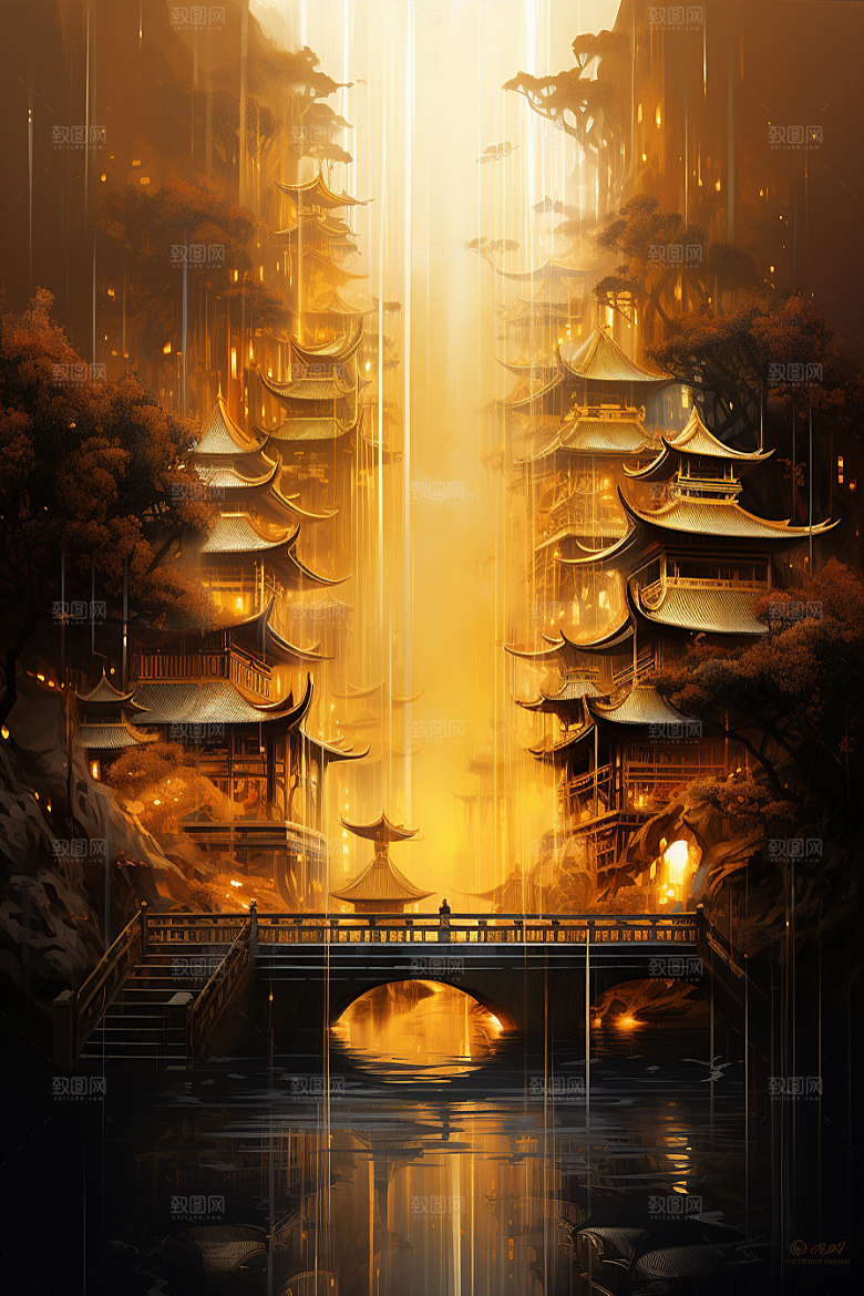 金色神话建筑中国传统风格游戏原画