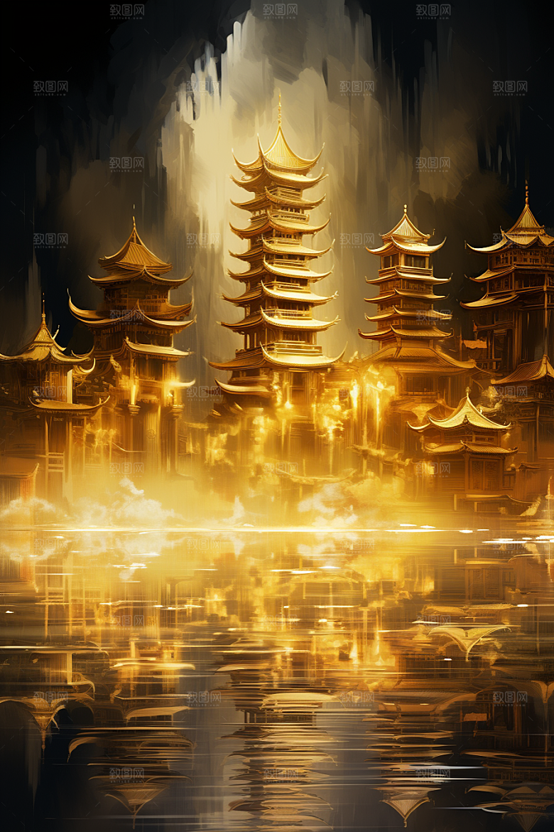 金色神话建筑神仙洞府游戏原画
