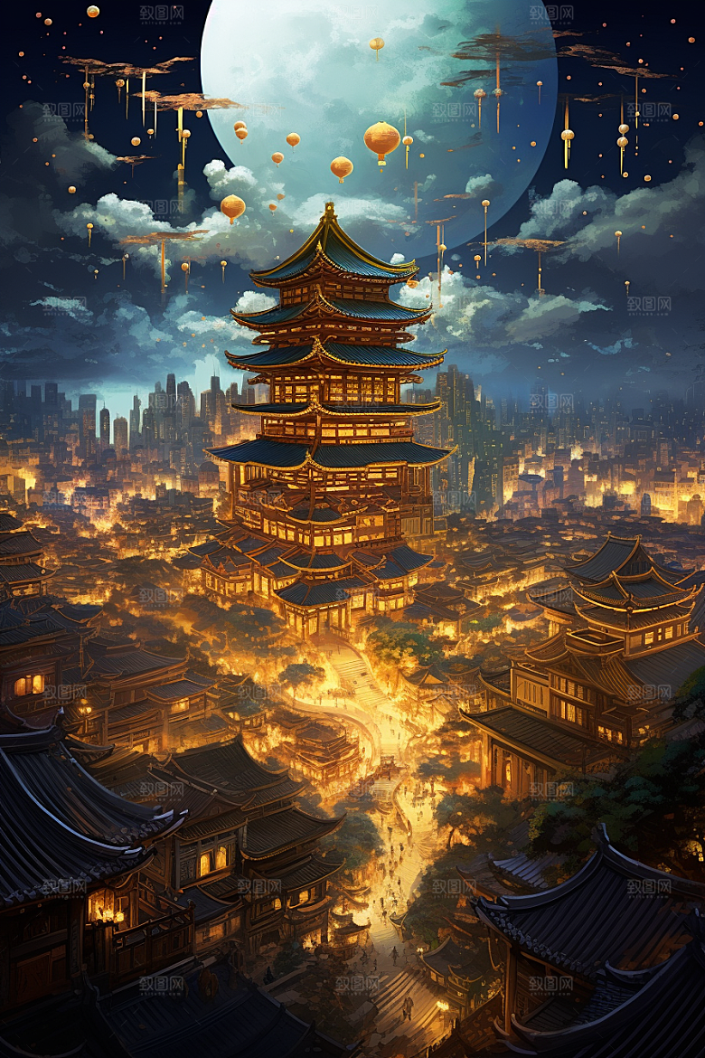 金色神话建筑天宫神仙洞府原画
