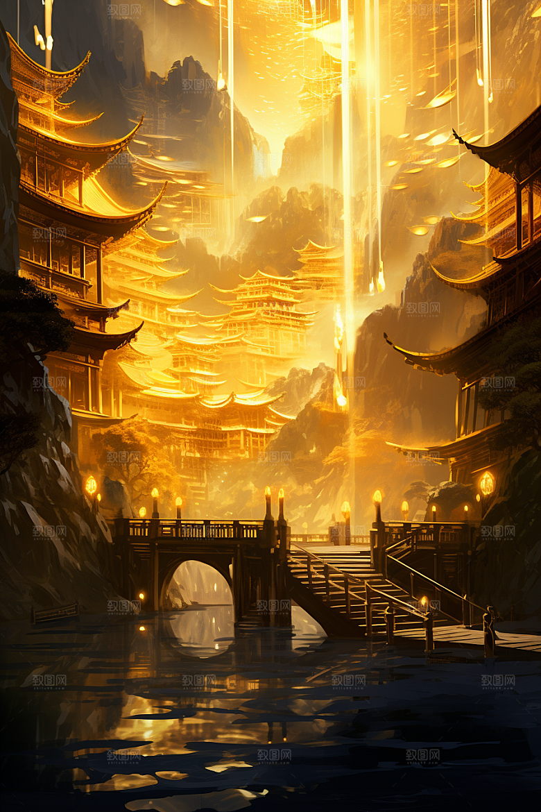 金色神话建筑中国传统风格游戏原画