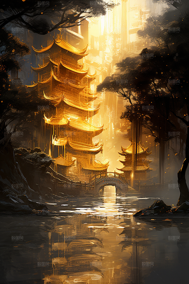 金色神话建筑游戏神仙洞府原画