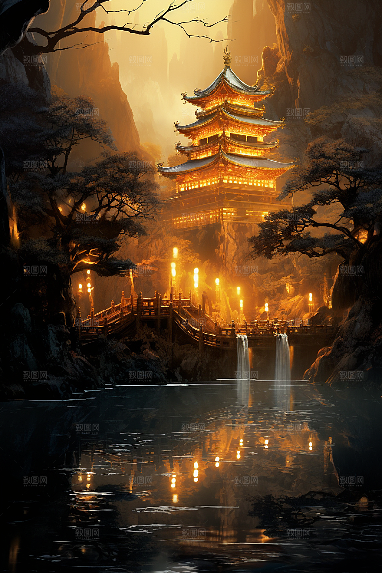金色神话建筑国潮游戏原画