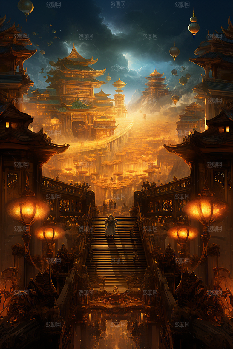 金色神话建筑国潮高清原画