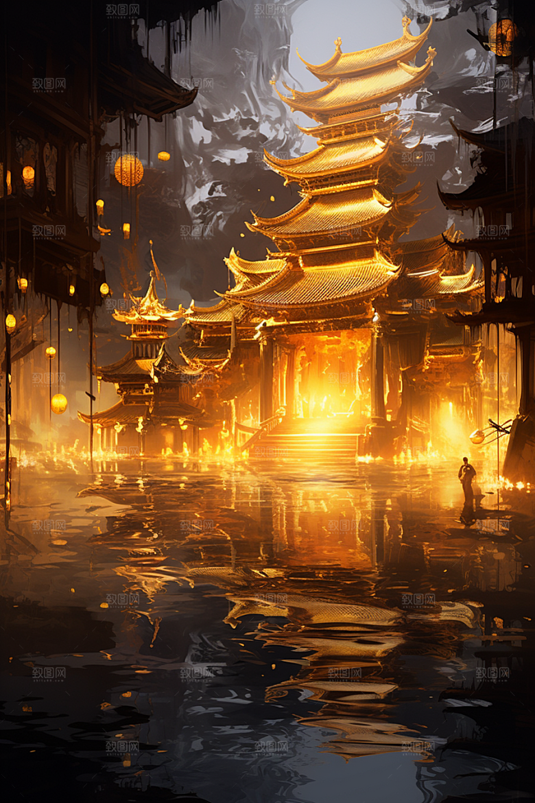 金色神话建筑神仙洞府天宫原画