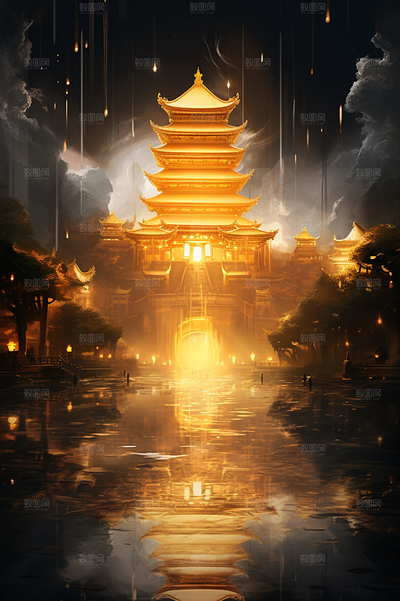 金色神话建筑古风天宫原画
