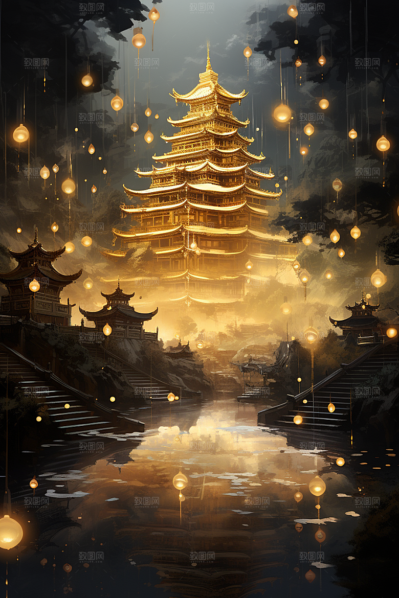 金色神话建筑神仙洞府天宫原画