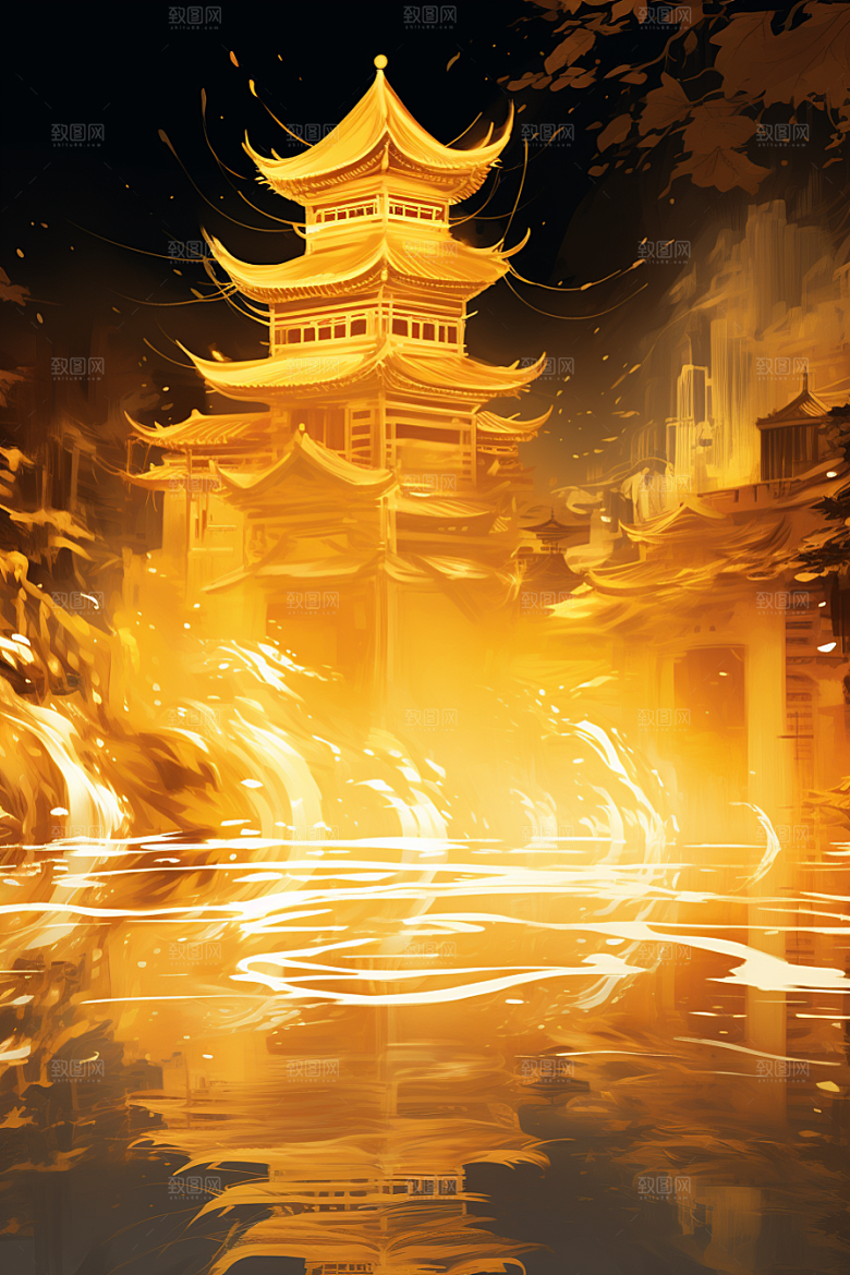 金色神话建筑古风天宫原画