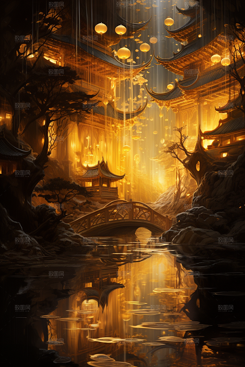 金色神话建筑梦幻神仙洞府原画