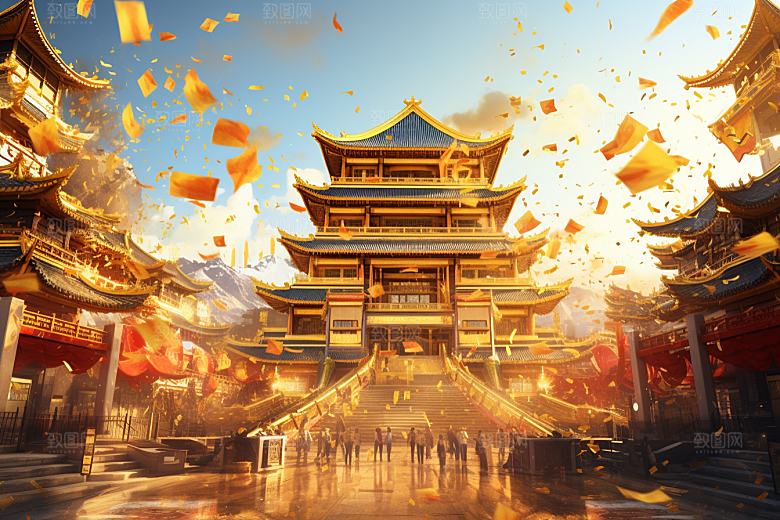 金色神话建筑古风游戏原画