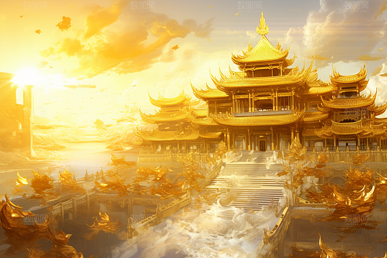 金色神话建筑古风中国传统风格原画