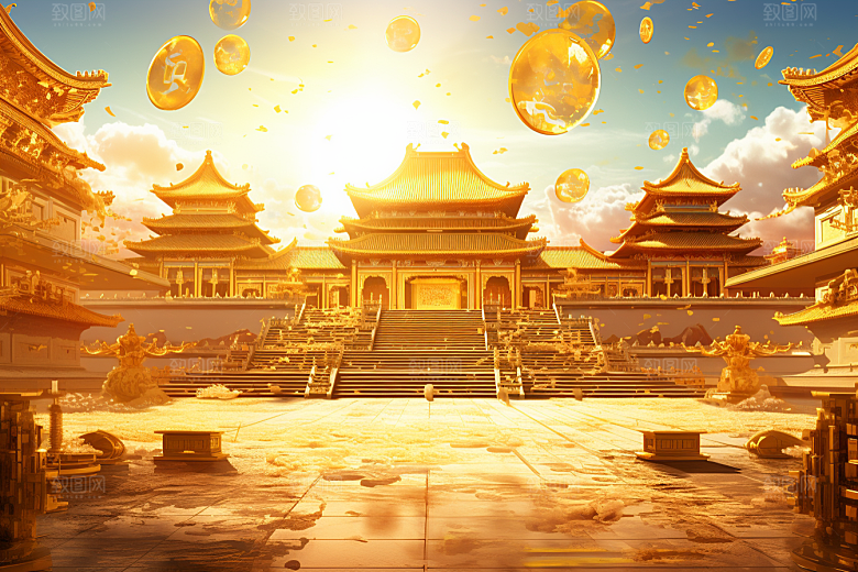 金色神话建筑中国传统风格神仙洞府原画