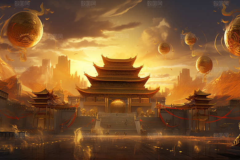 金色神话建筑中国传统风格游戏原画