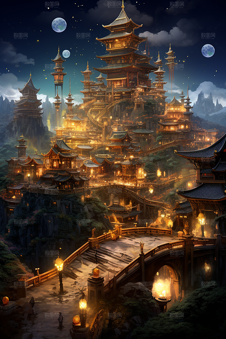 金色神话建筑梦幻天宫原画