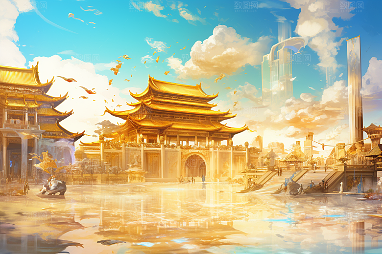 金色神话建筑梦幻国潮原画