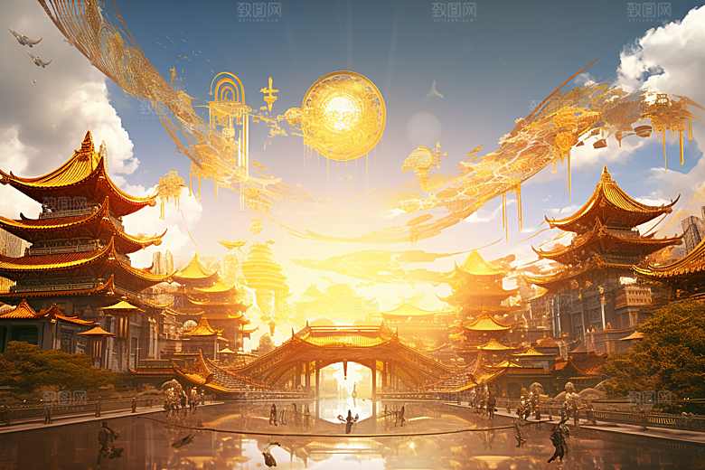 金色神话建筑高清中国传统风格原画