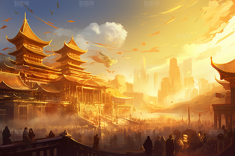 金色神话建筑神仙洞府天宫原画