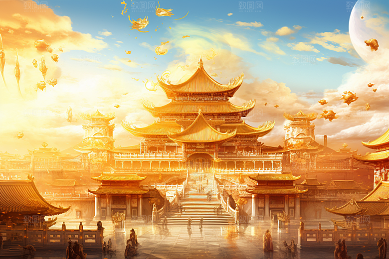 金色神话建筑国潮神仙洞府原画