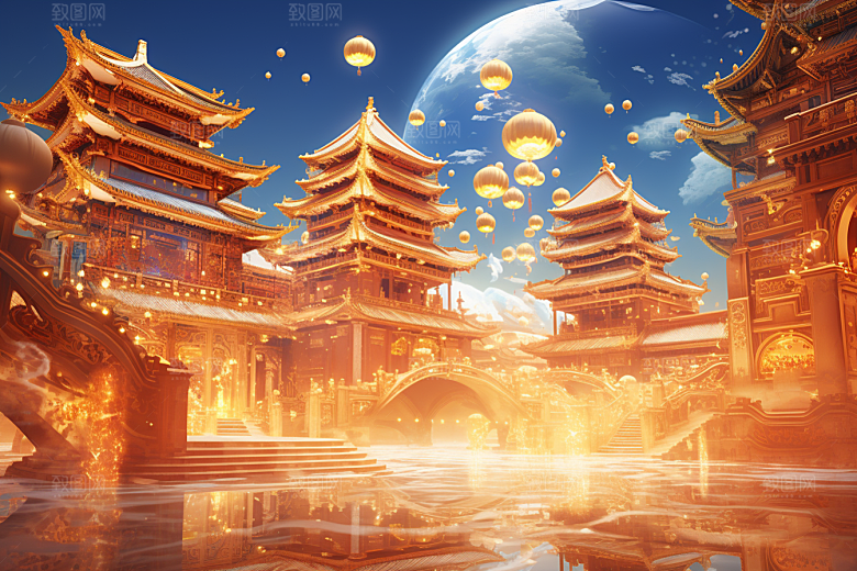 金色神话建筑天宫游戏原画