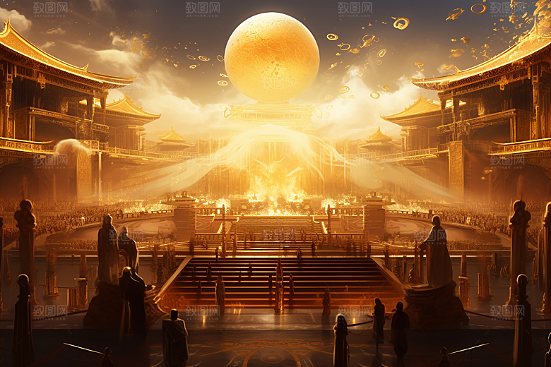金色神话建筑古风国潮原画