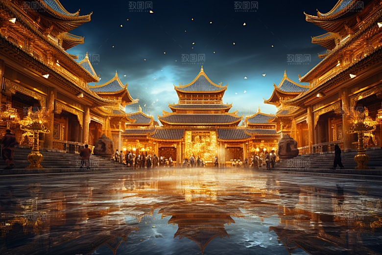 金色神话建筑梦幻游戏原画