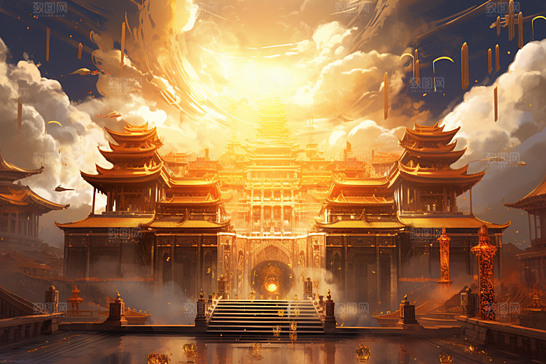金色神话建筑国潮神仙洞府原画
