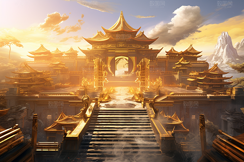 金色神话建筑国潮高清原画