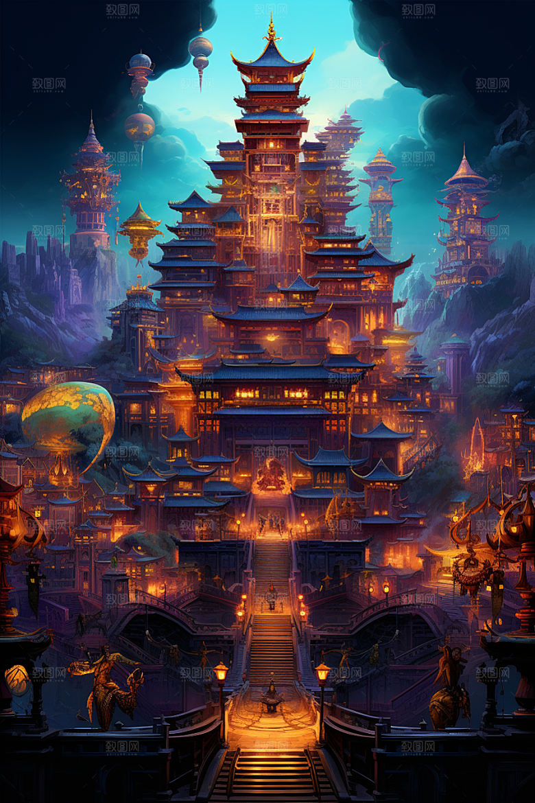 金色神话建筑游戏天宫原画
