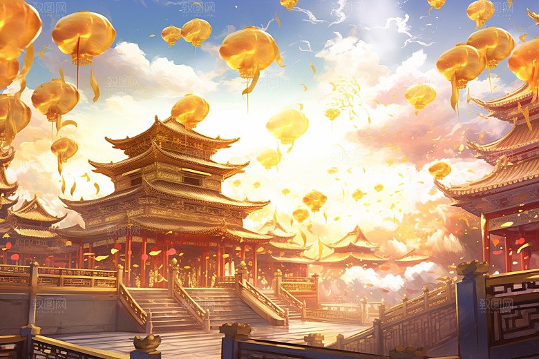 金色神话建筑神仙洞府高清原画