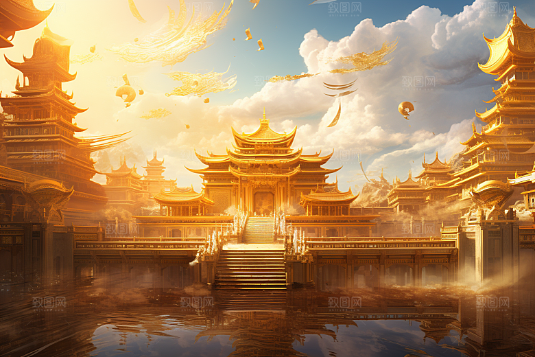 金色神话建筑天宫中国传统风格原画