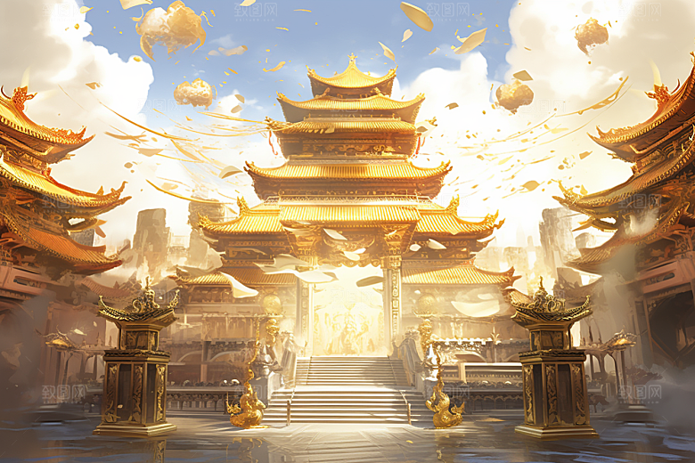 金色神话建筑梦幻国潮原画
