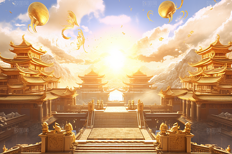 金色神话建筑高清中国传统风格原画