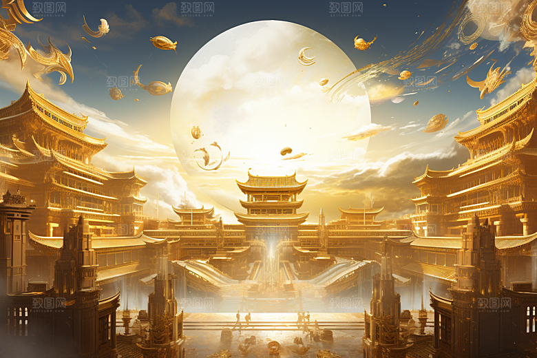金色神话建筑国潮天宫原画