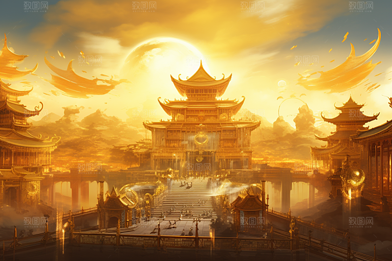 金色神话建筑天宫神仙洞府原画