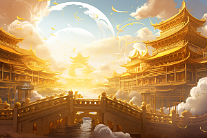 金色神话建筑天宫中国传统风格原画