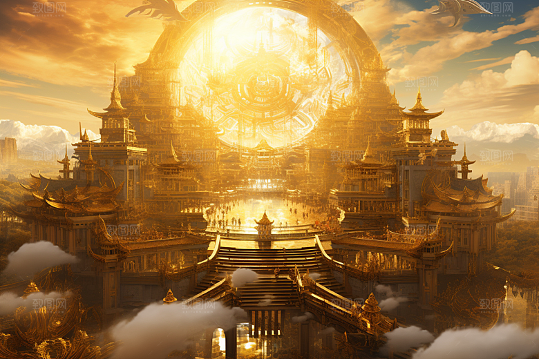 金色神话建筑高清中国传统风格原画