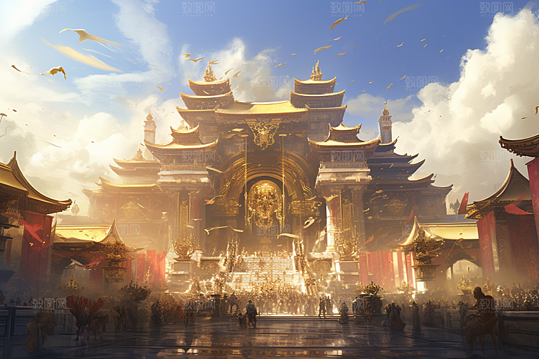 金色神话建筑中国传统风格高清原画