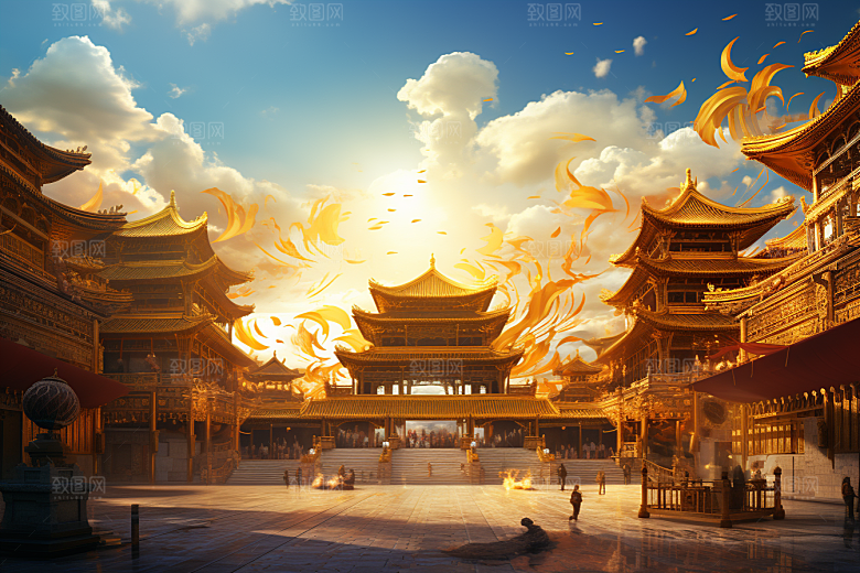 金色神话建筑高清神仙洞府原画