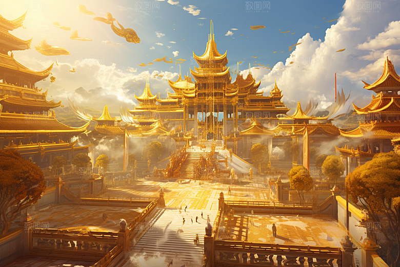 金色神话建筑古风中国传统风格原画