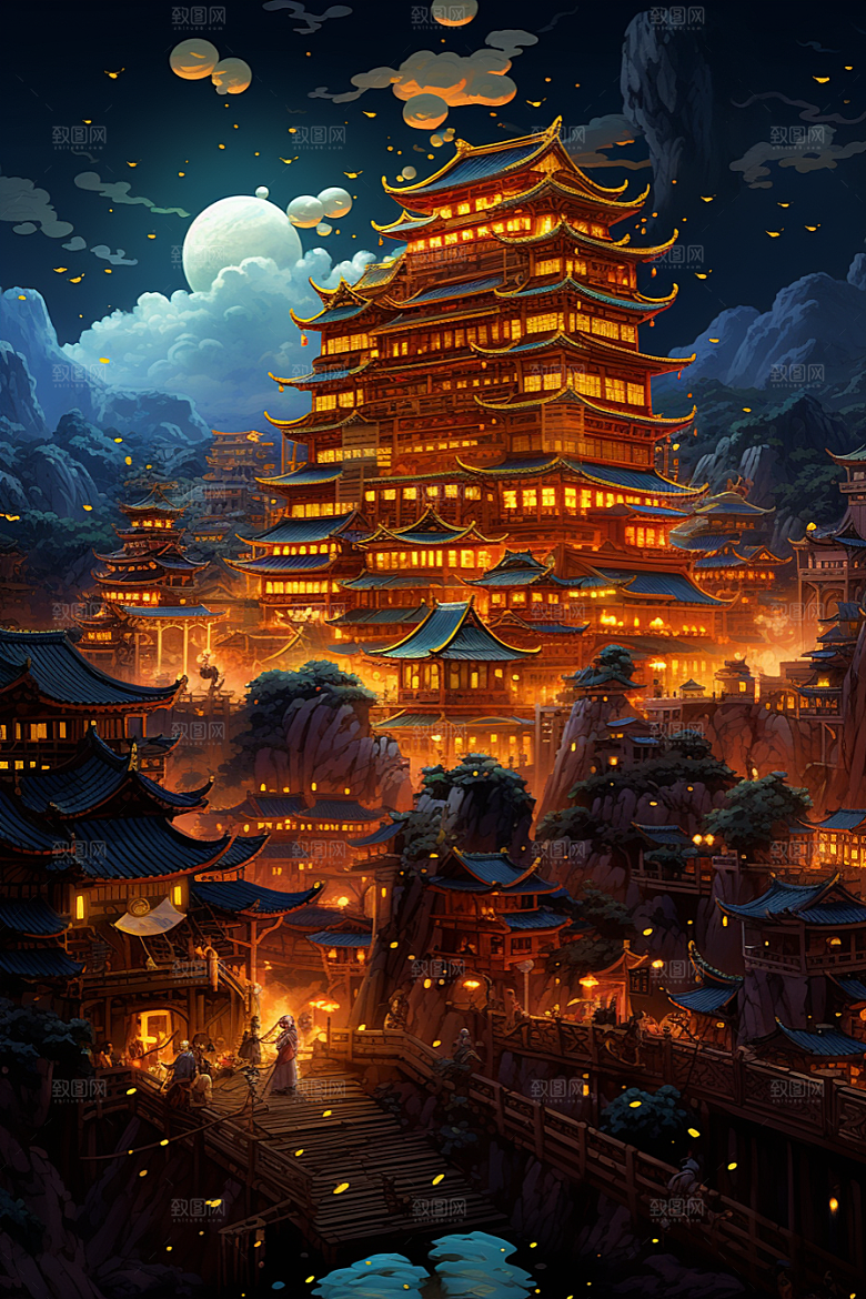 金色神话建筑游戏中国传统风格原画