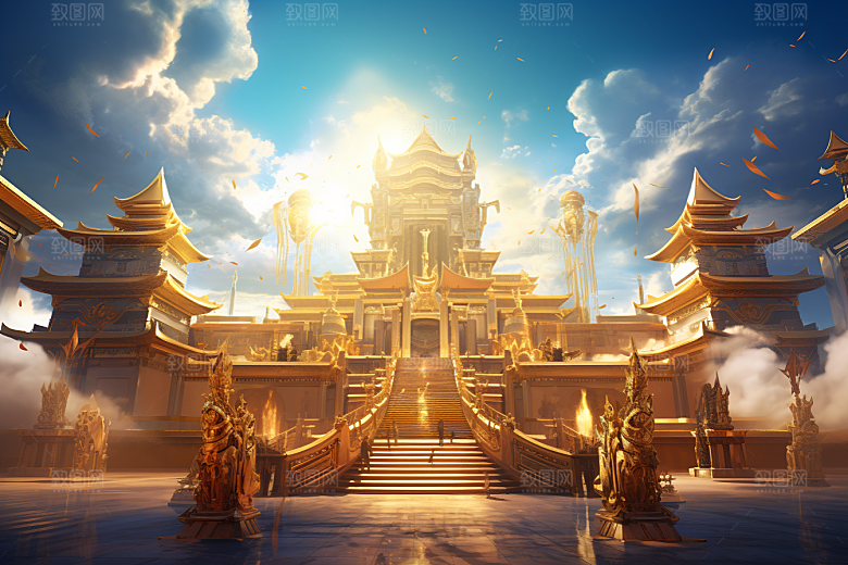 金色神话建筑天宫梦幻原画