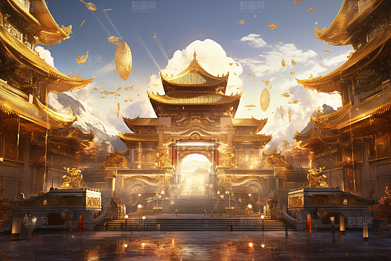金色神话建筑高清国潮原画