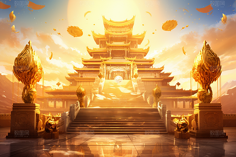 金色神话建筑神仙洞府游戏原画