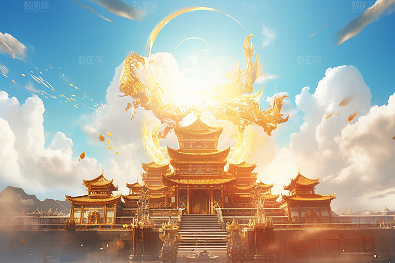 金色神话建筑神仙洞府高清原画