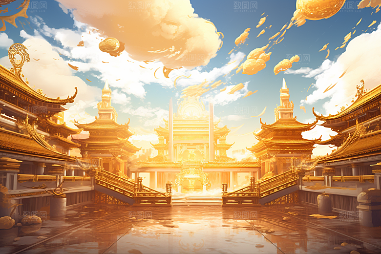 金色神话建筑国潮中国传统风格原画